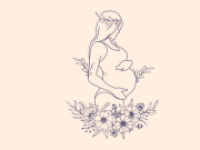 Line art portrait woman, Flower mother's day illustration