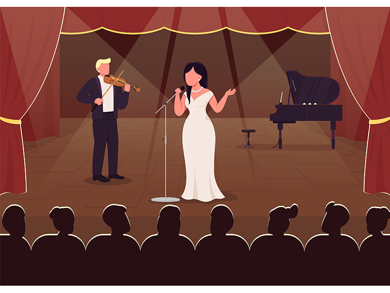 Concert hall perfomance flat color vector illustration