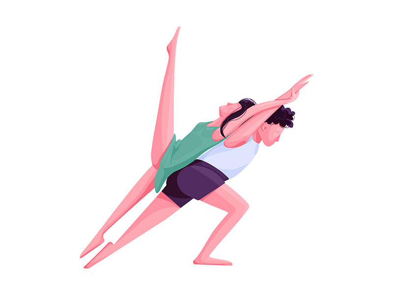 Contemp dancers movements flat color vector faceless character