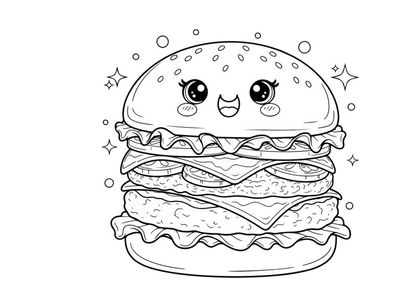 Cute cartoon burger smiling face vector illustration