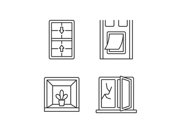 Installing windows and doors linear icons set preview picture