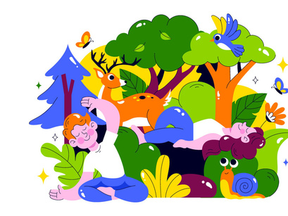 10 Forest Bathing Vector Illustration
