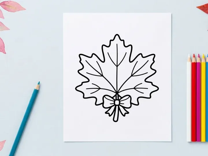 Cozy autumn scene with a decorative maple leaf. Warm, inviting fall decor for seasonal celebrations.