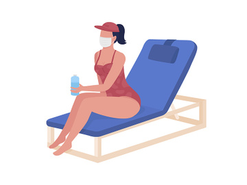 Girl drinking water at beach semi flat color vector character preview picture