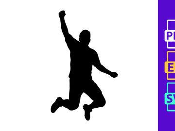 A silhouette of a person jumping in the air with one arm raised preview picture