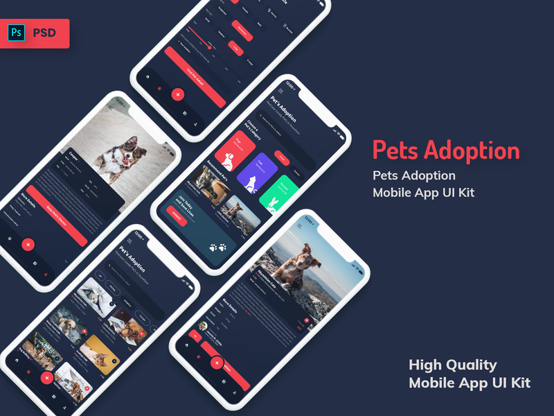 Pets Adoption Mobile App Dark Version