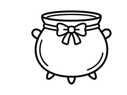 Halloween witch cauldron icon. Cute black line art pot for holiday party design.