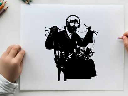 Silhouette of a man with headphones and strings silhouette