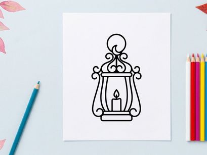 Vintage lantern with burning flame illustration. Classic oil lamp vector design for cozy home decor and rustic themes.