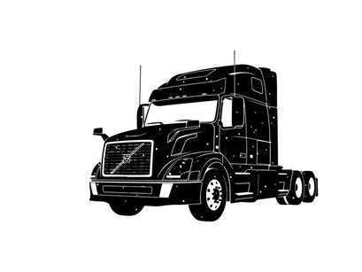 Silhouette of a large volvo semi truck on a white background