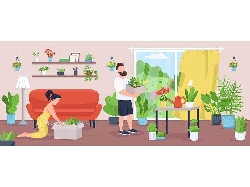 Home garden flat color vector illustration