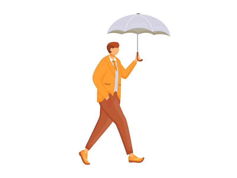 Man in orange jacket flat color vector faceless character