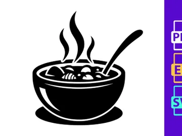 Hot soup bowl steaming spoon minimalist black white illustration preview picture