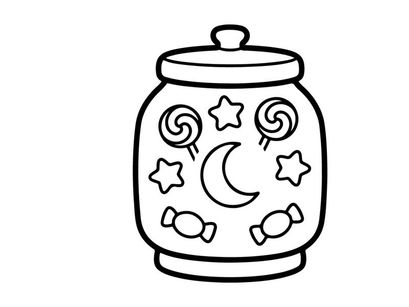 Tarro de galleta de Halloween dibujado a mano con luna y estrellas. Contenedor cerámico caprichoso para dulces y suministros de repostería de temporada espeluznante.