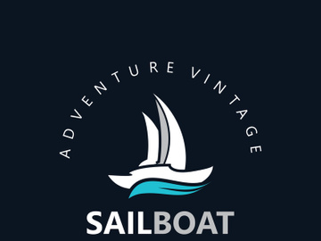Sailboat vintage logo minimalist with wave, travel yacth or sailing boat vector design template preview picture
