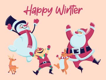 Santa claus character deers illustration, merry christmas holiday cartoon. preview picture