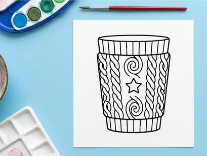 Hand-drawn Christmas barrel with ornate swirls and star for festive holiday decor