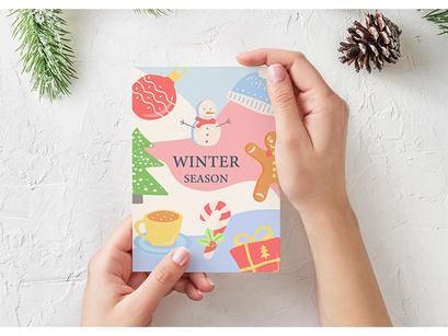 Winter season abstract poster template set