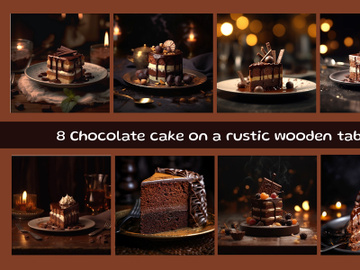 Chocolate cake on a rustic wooden table preview picture