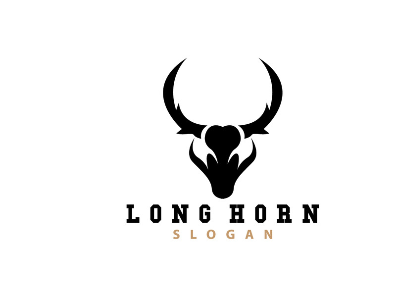 LongHorn Animal Logo Design, Farm Retro Vintage Horn Minimalist Simple Template Illustration