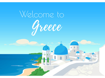 Santorini islands poster flat vector template preview picture