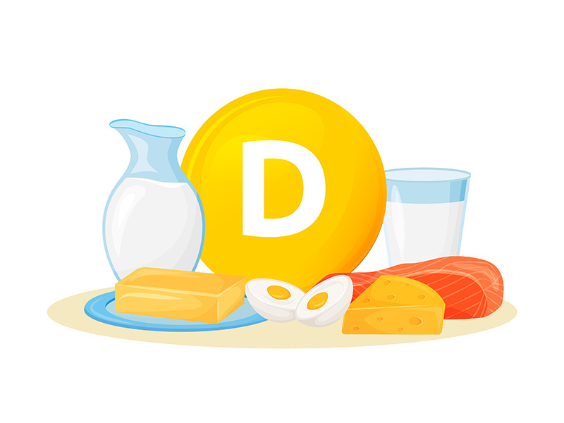 Vitamin D food sources cartoon vector illustration