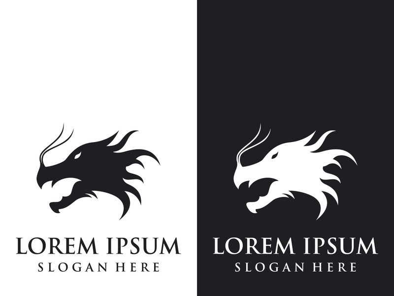 Logo fire dragon head and wings isolated background.