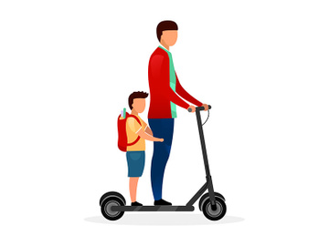 Schoolchildren riding scooter flat vector illustration preview picture