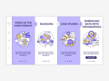 Content marketing trends purple and white onboarding template preview picture