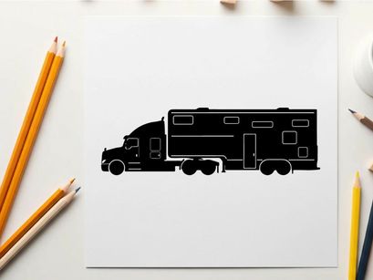 Black silhouette of a large truck with trailer