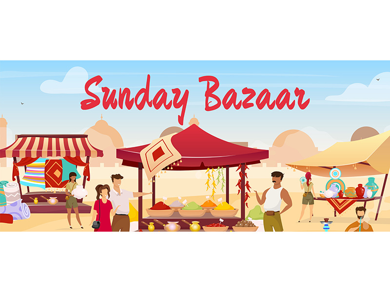 Sunday bazaar flat color vector illustration