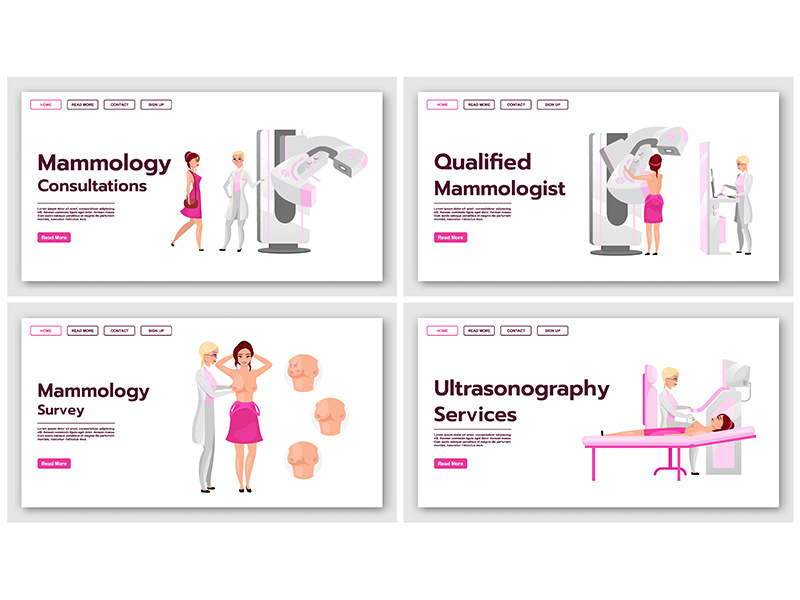 Mammography landing page vector templates set