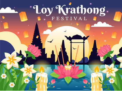 10 Loy Krathong Festival Illustration