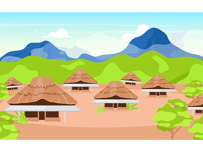 Indonesian wooden houses flat vector illustration