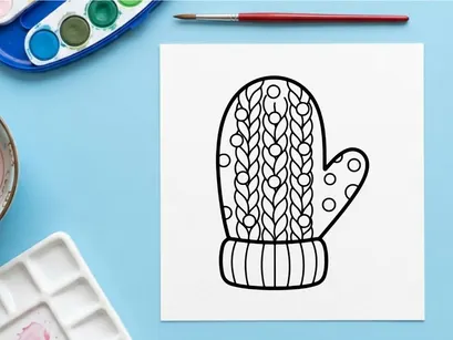 Hand-drawn Halloween mitten with spooky corn pattern. Cozy autumn-themed winter accessory illustration for festive designs.
