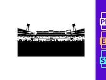 A black and white photograph of an empty sports stadium with spectators