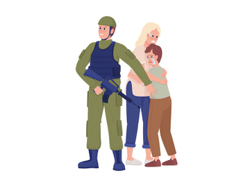 Soldier protects family semi flat color vector characters preview picture