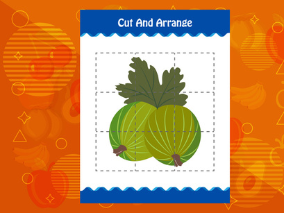 10 Pages Cut and arrange with a fruit worksheet for kids. Educational game for children