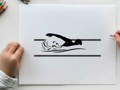 Silhouette of a person swimming in a pool