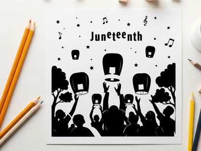 Juneteenth celebration silhouette with lanterns and music