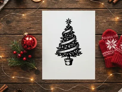 Decorative Christmas Tree with Spiral Ribbon and Star Topper