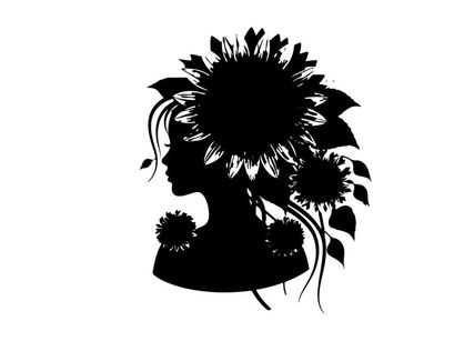 Silhouette of a woman with sunflowers in her hair