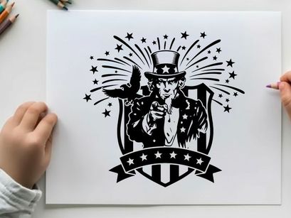 Uncle sam silhouette with eagle and american shield emblem