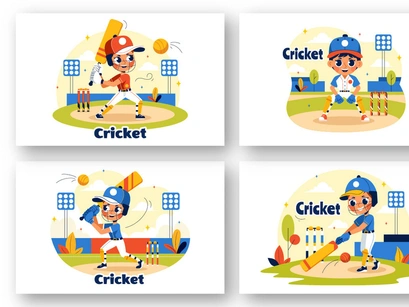 9 Cricket Player Illustration