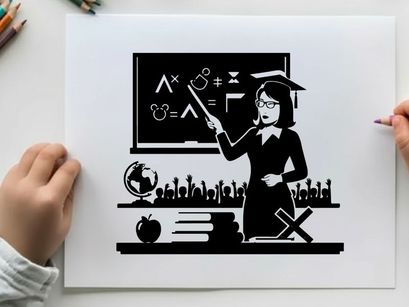 Silhouette of a teacher in front of a blackboard silhouette