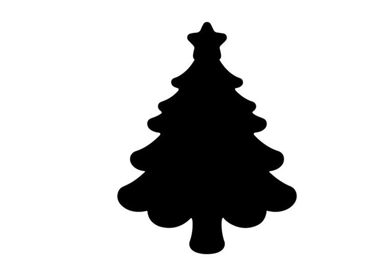 Silhouet hitam pohon Natal dengan hiasan puncak bintang di latar belakang putih