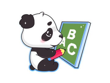 Cute panda drawing on school board with pencil kawaii cartoon vector character preview picture