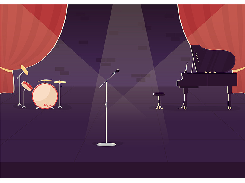 Jazz concert preparation flat color vector illustration