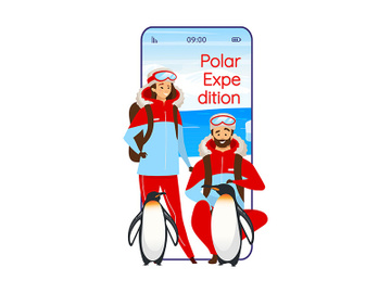 Polar expedition cartoon smartphone vector app screen preview picture