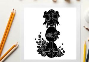 Silhouette of easter eggs with bow and flowers